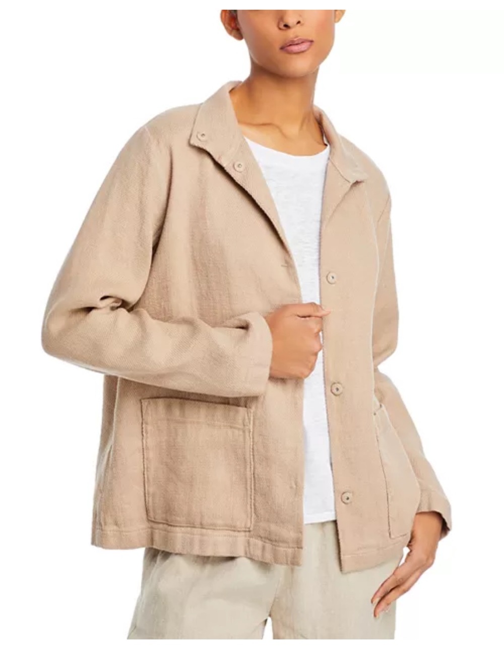 Eileen Fisher Neutral Beige Stand Collar jacket size L